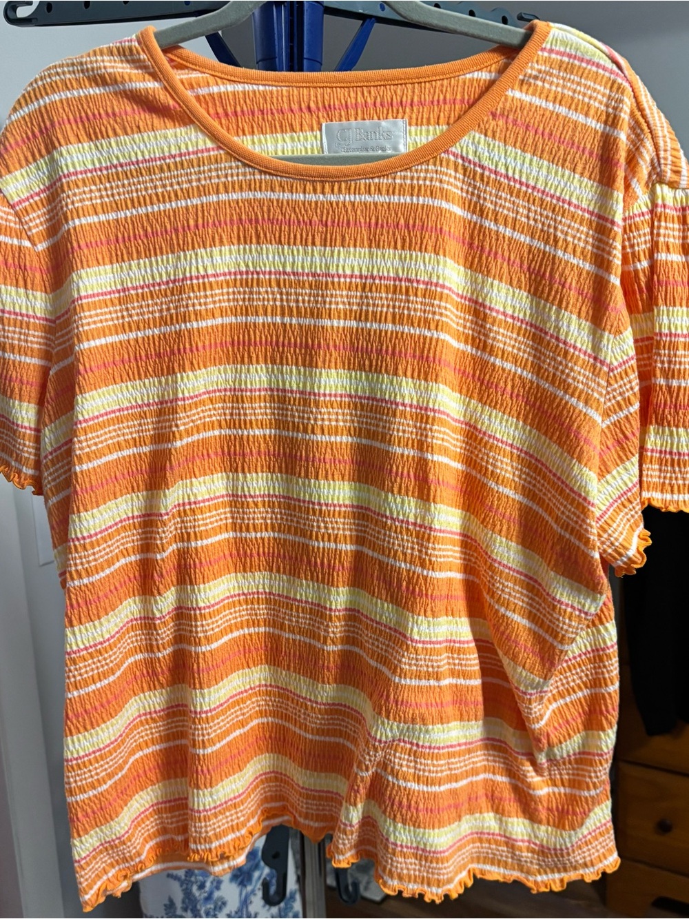CJ Banks Orange and Cream Striped Short Sleeve  Top